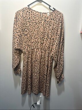 Vanilla Bay Tan Leopard Print Long Sleeve Dress